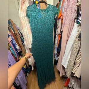 Women's Retro Floral Lace Vintage Wedding Maxi Bridesmaid Long Dress(L,Green)